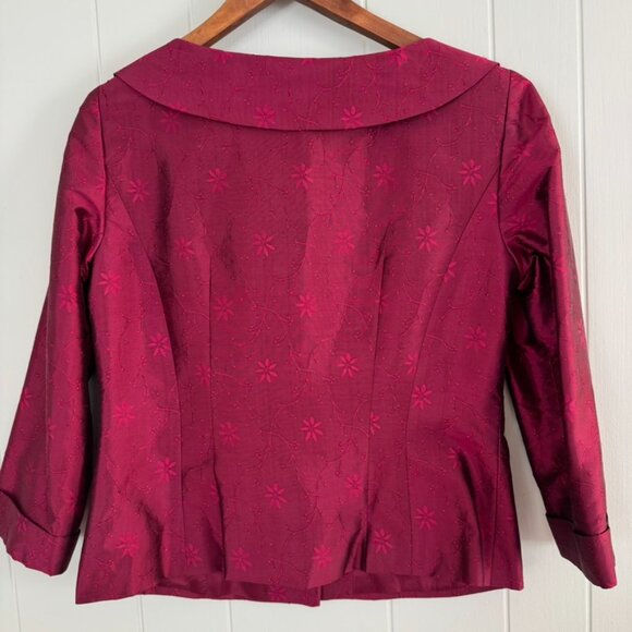 Vintage Maggy London Silk Cranberry Blazer Ornate Buttons 3/4 Sleeve - Size 8 - Picture 7 of 7